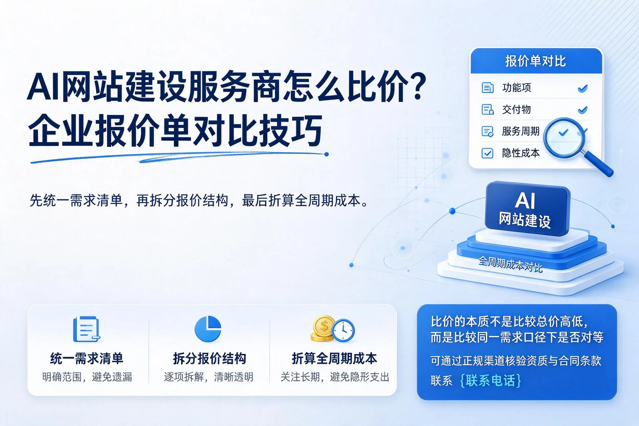 AI网站建设服务商怎么比价?舟山企业报价单对比技巧