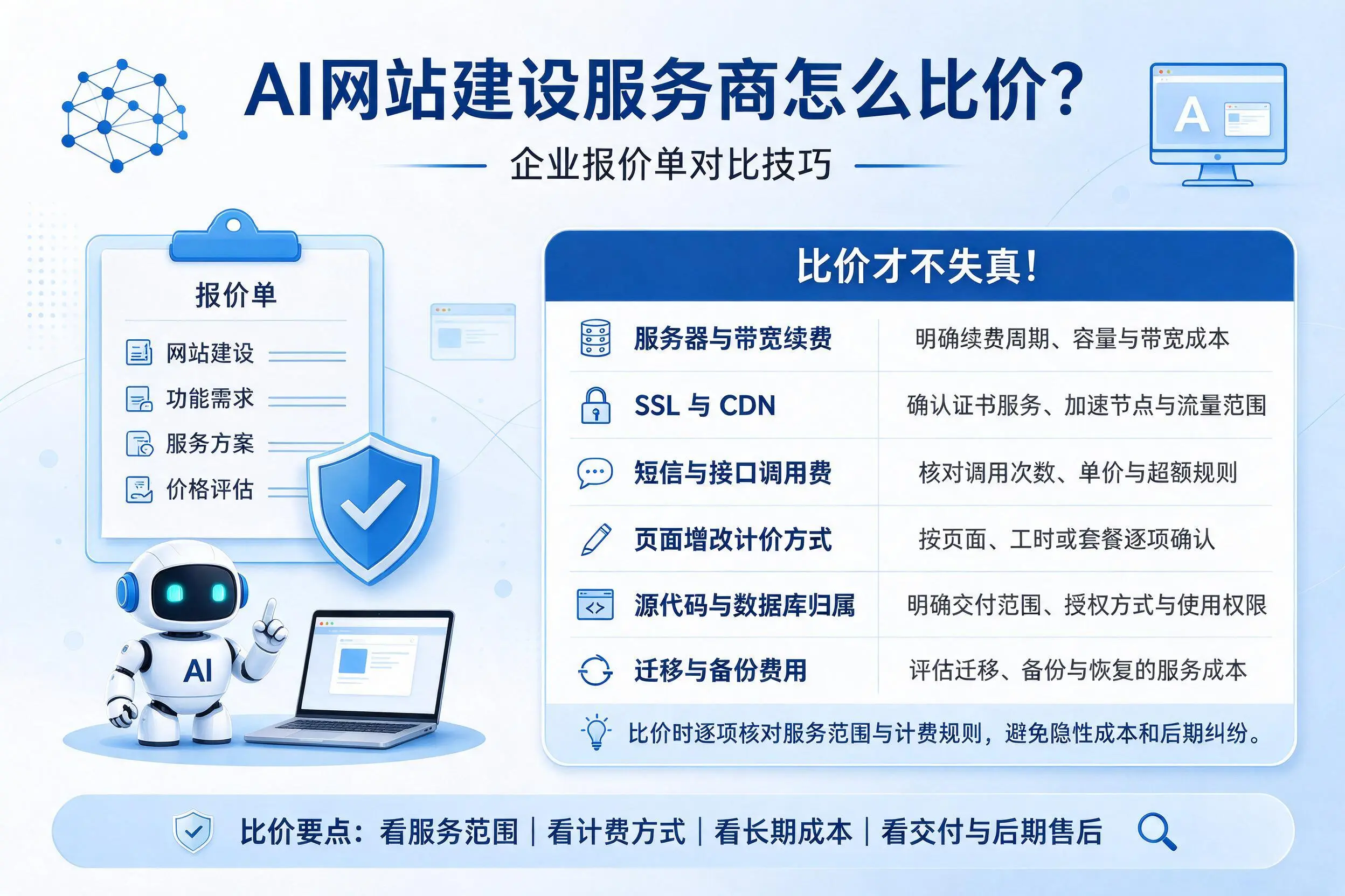 AI网站建设服务商怎么比价?舟山企业报价单对比技巧
