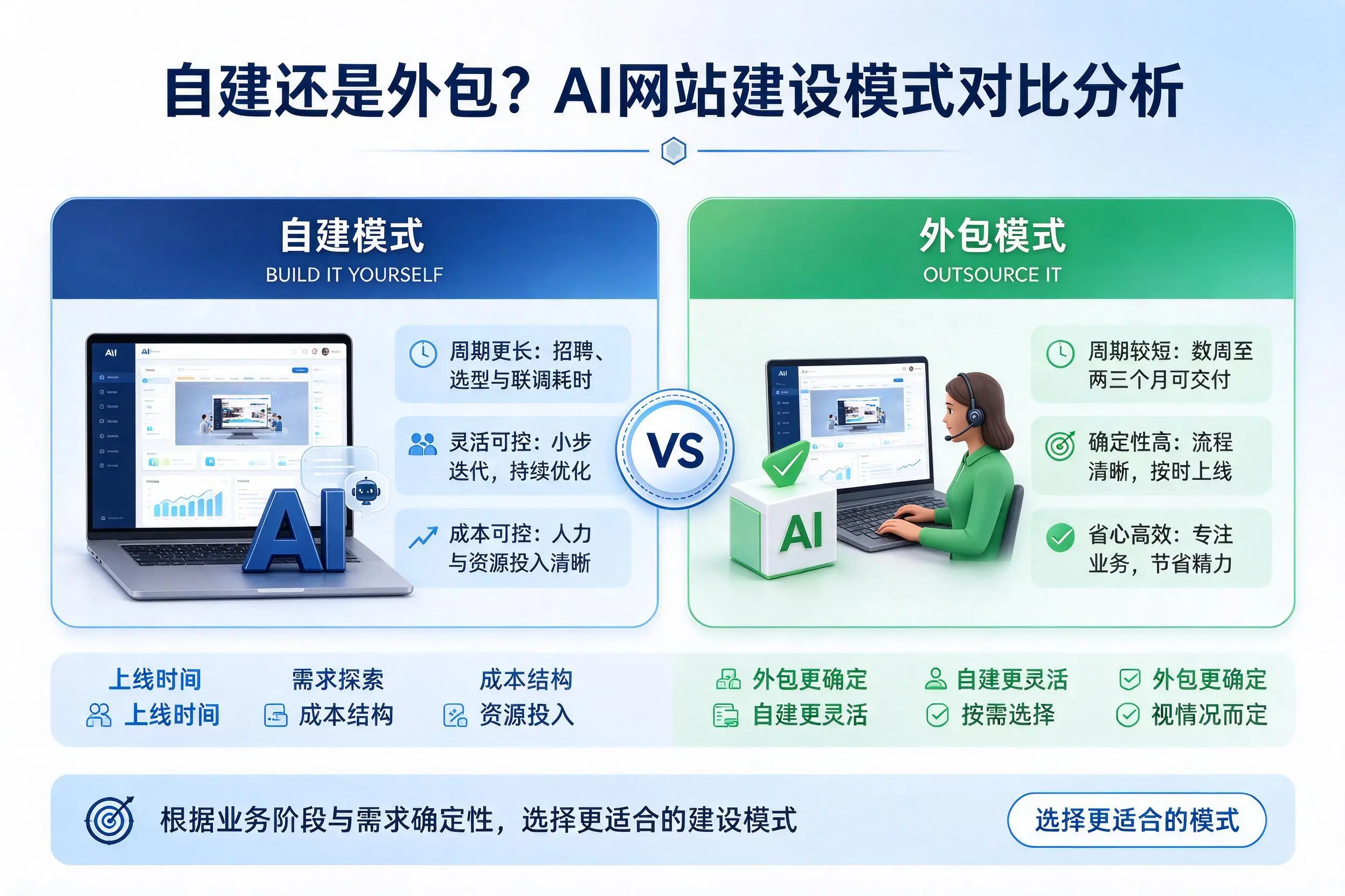 自建还是外包?舟山AI网站建设模式对比分析